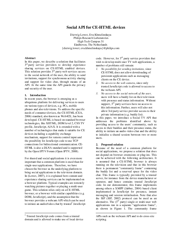 (PDF) Social API for CE-HTML devices