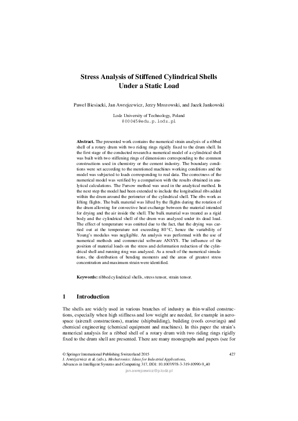 (PDF) Stress Analysis of Stiffened Cylindrical Shells Under a Static Load