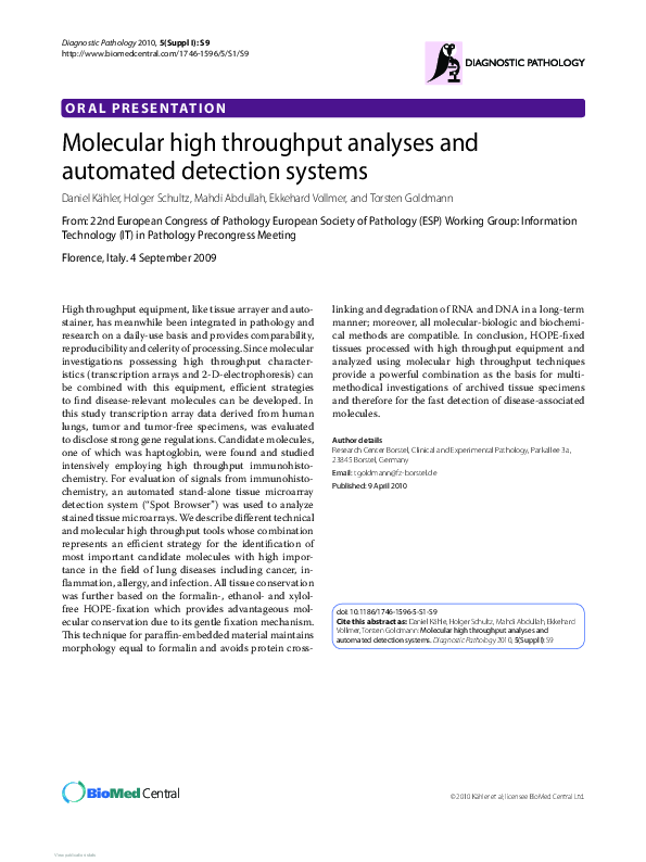 (PDF) Molecular high throughput analyses and automated detection systems