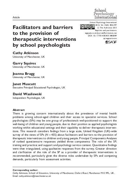 (PDF) Facilitators and barriers to the provision of therapeutic ...