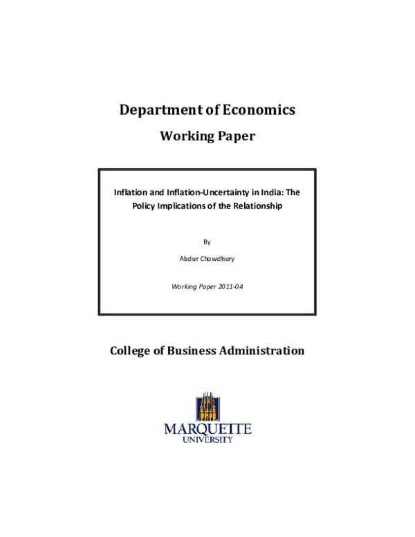 (PDF) (WP 2011-04) Inflation and Inflation-Uncertainty in India: The ...