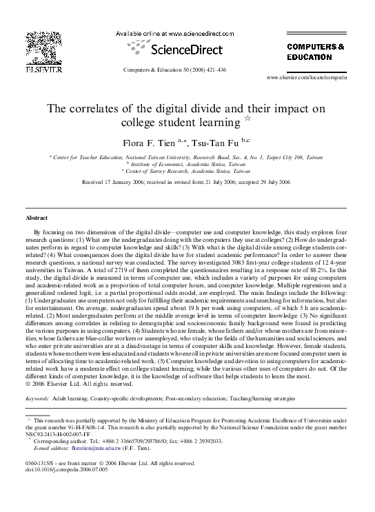 (PDF) The correlates of the digital divide and their impact on college ...