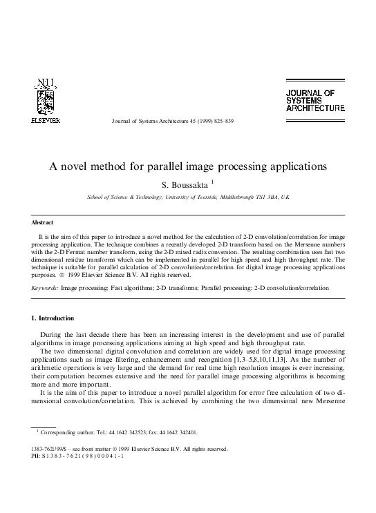 (PDF) A novel method for parallel image processing applications