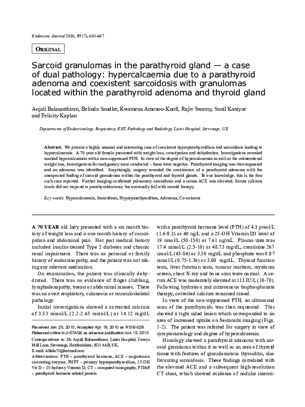 (PDF) Sarcoid granulomas in the parathyroid gland — a case of dual