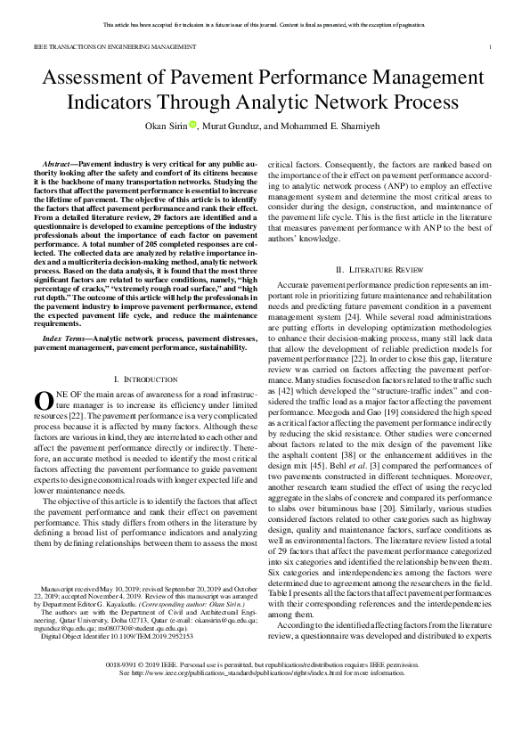 (PDF) Assessment of Pavement Performance Management Indicators Through ...
