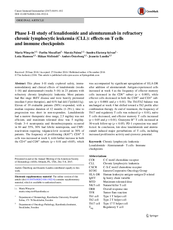 (PDF) Phase I–II study of lenalidomide and alemtuzumab in refractory ...