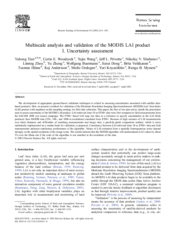 (PDF) Multiscale analysis and validation of the MODIS LAI productII ...