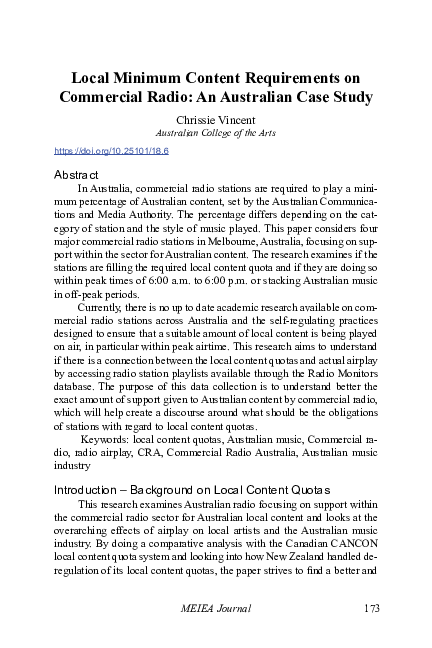 (PDF) Local Minimum Content Requirements on Commercial Radio: An ...
