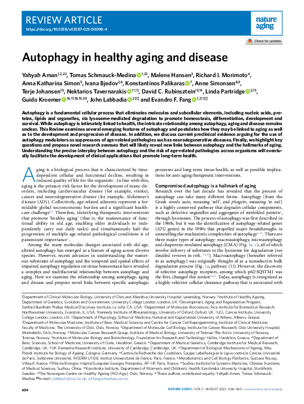 (PDF) Autophagy in healthy aging and disease