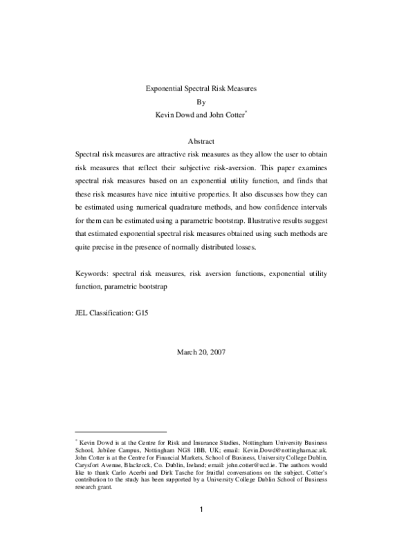 (PDF) Exponential Spectral Risk Measures