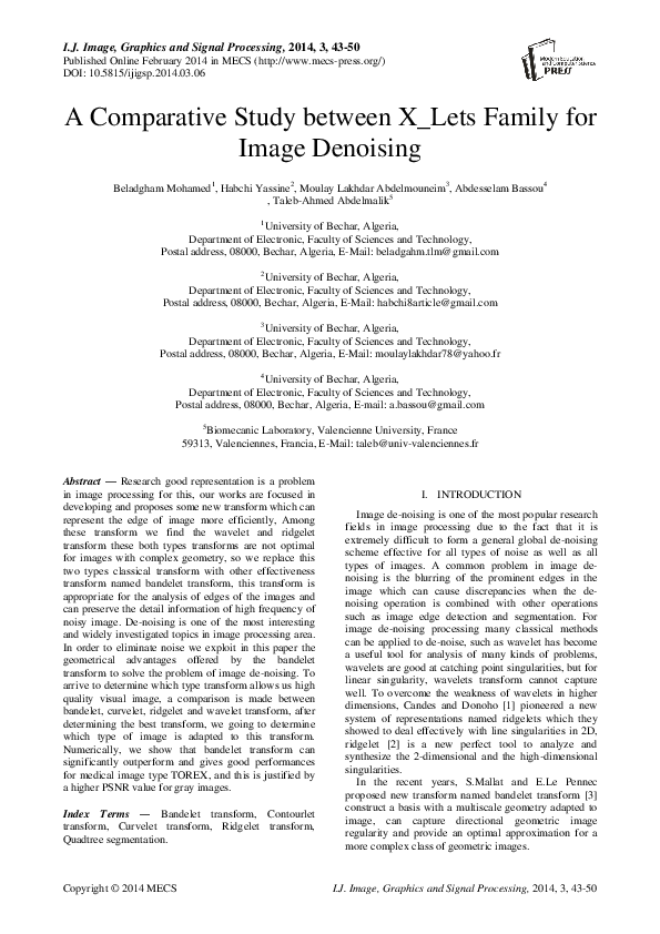 (PDF) A Comparative Study between X_Lets Family for Image Denoising ...