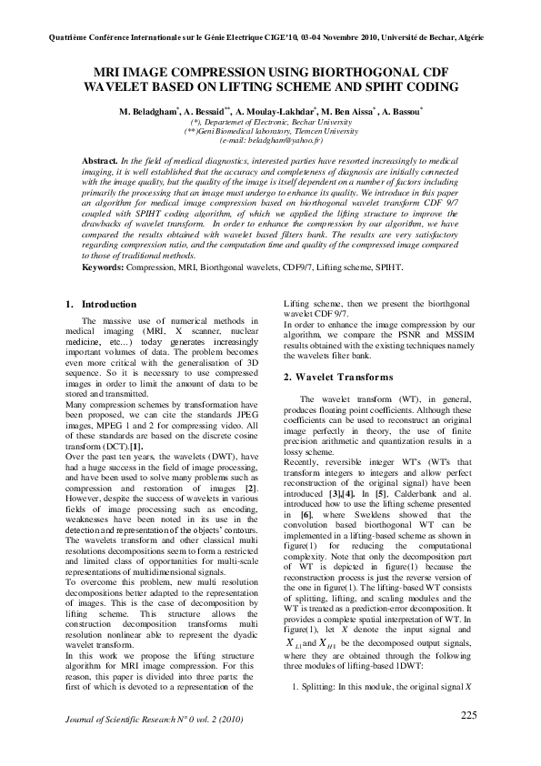 (PDF) Mri Image Compression Using Biorthogonal CDF Wavelet Based on ...