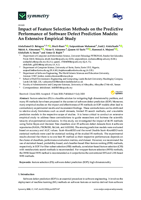 (PDF) Impact of Feature Selection Methods on the Predictive Performance ...