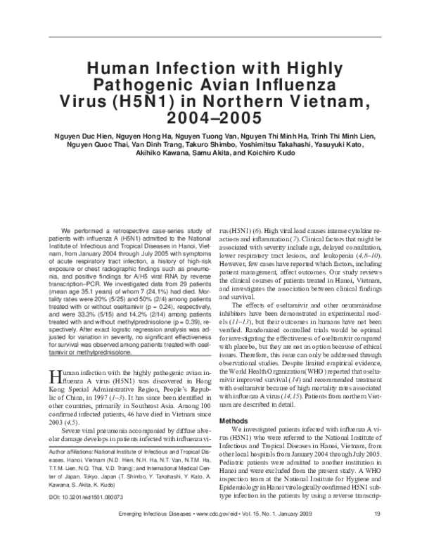 (PDF) Human infection with highly pathogenic avian influenza virus ...