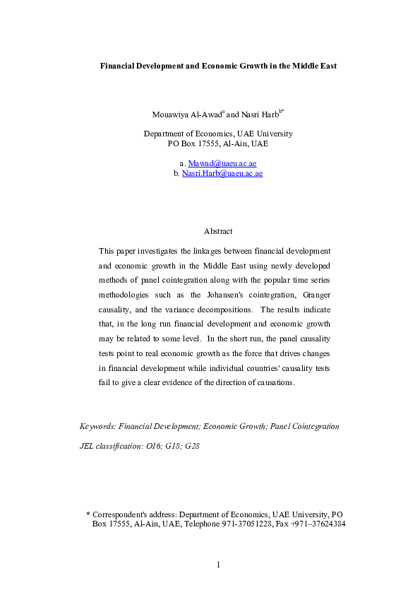 (PDF) Financial development and economic growth in the Middle East