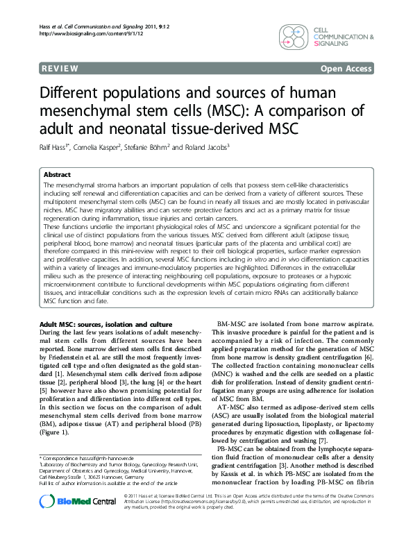 (PDF) Different populations and sources of human mesenchymal stem cells ...