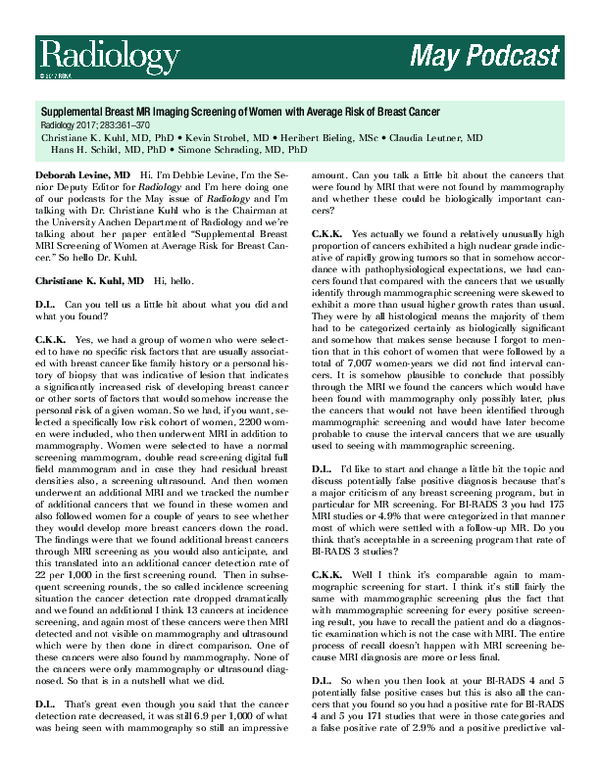 (PDF) Supplemental Breast MR Imaging Screening of Women with Average ...