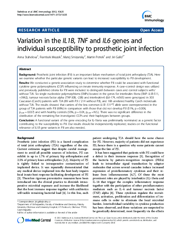 (PDF) Variation in the IL1B, TNF and IL6 genes and individual ...