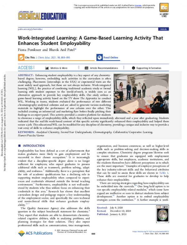 (PDF) Work-Integrated Learning: A Game-Based Learning Activity That ...