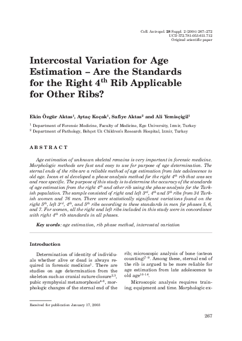 (PDF) Intercostal variation for age estimation--are the standards for ...