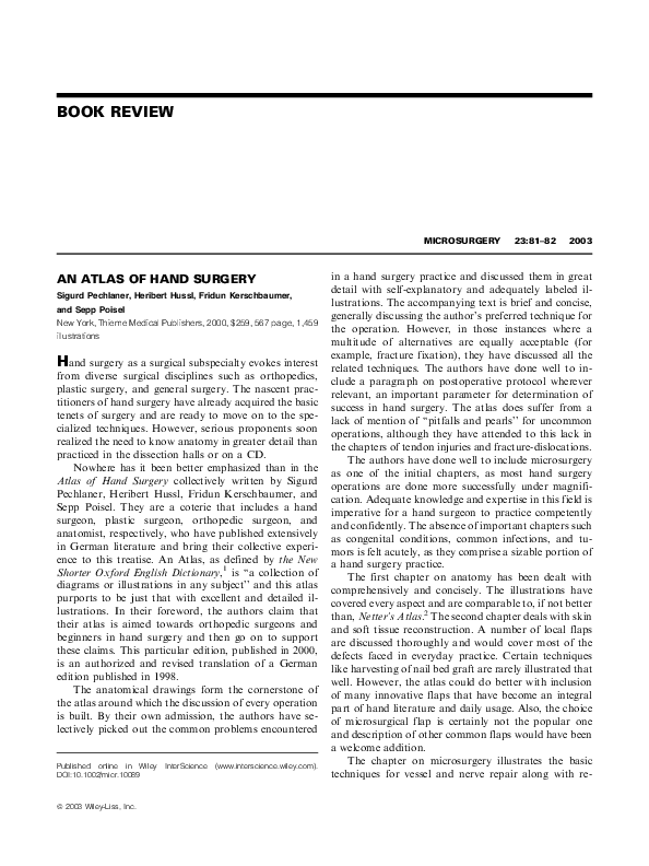 PDF) An atlas of hand surgery by Sigurd Pechlaner, Heribert Hussl