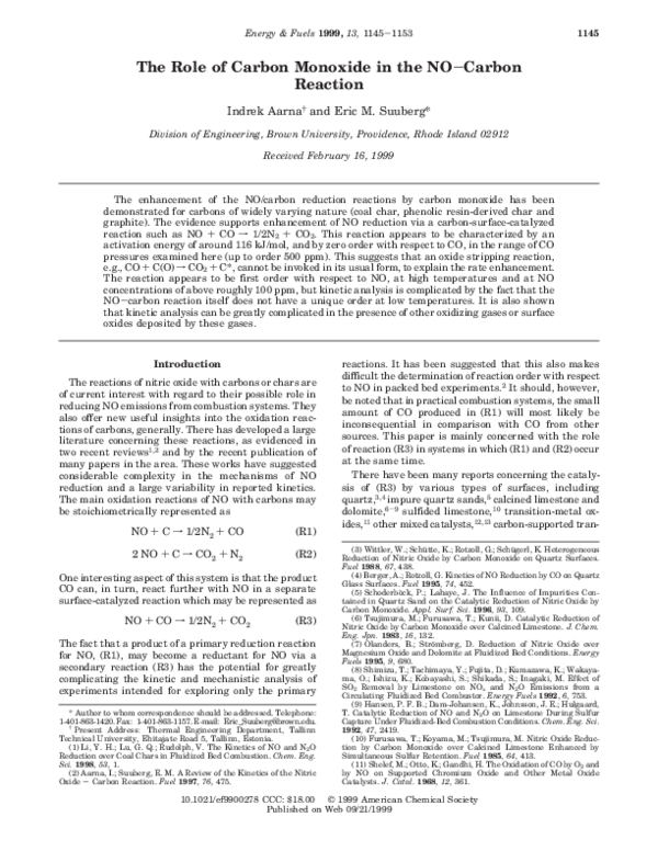 (PDF) The Role of Carbon Monoxide in the NO−Carbon Reaction