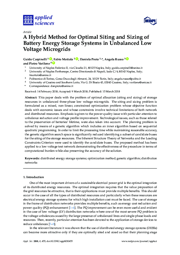 (PDF) A Hybrid Method for Optimal Siting and Sizing of Battery Energy ...