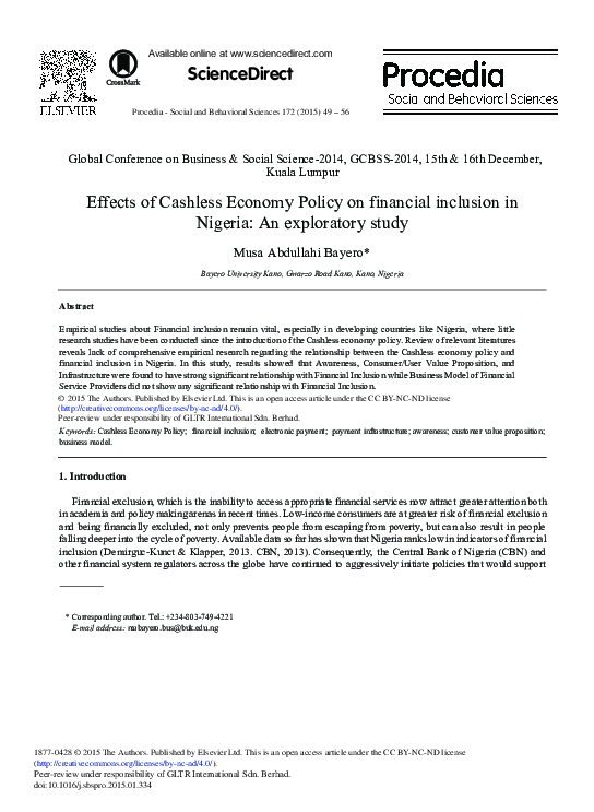 (PDF) Effects of Cashless Economy Policy on Financial Inclusion in ...