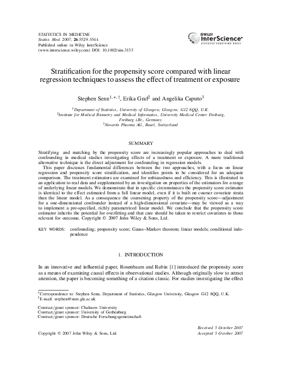  pdf stratification for the propensity score compared with linear