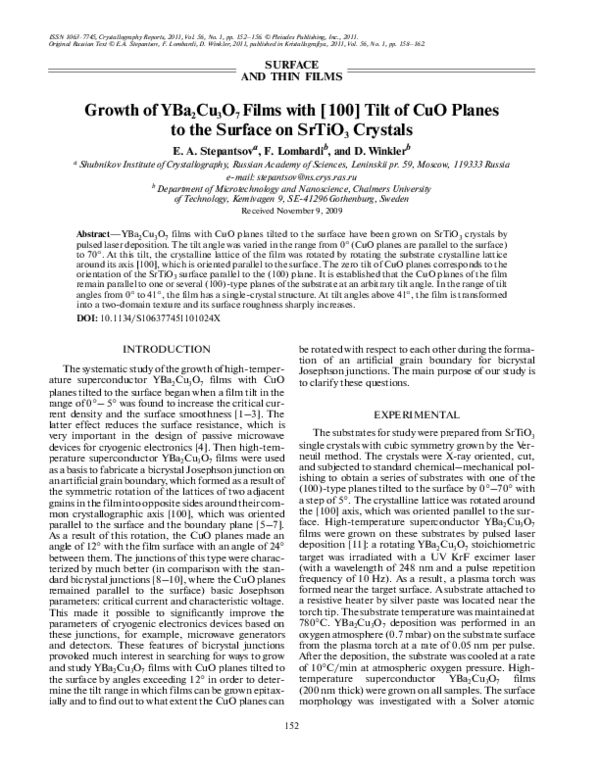 (PDF) Growth of YBa2Cu3O7 films with [100] tilt of CuO planes to the ...
