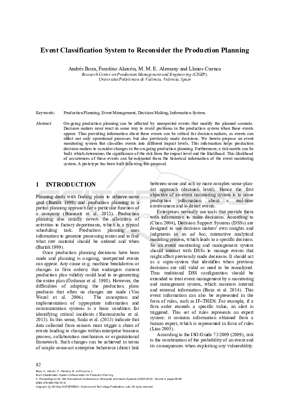 (PDF) Event Classification System to Reconsider the Production Planning