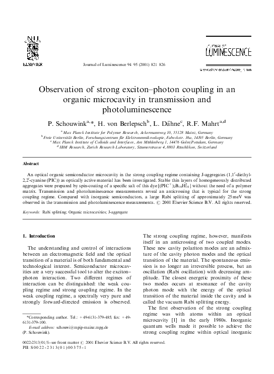 (PDF) Observation of strong exciton–photon coupling in an organic ...