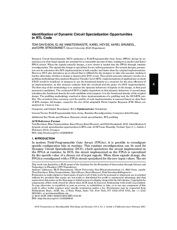 (PDF) Identification of Dynamic Circuit Specialization Opportunities in ...