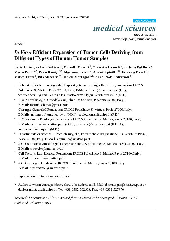 (PDF) In Vitro Efficient Expansion of Tumor Cells Deriving from ...