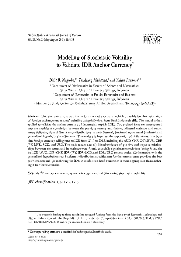 (PDF) Modeling of Stochastic Volatility to Validate IDR Anchor Currency