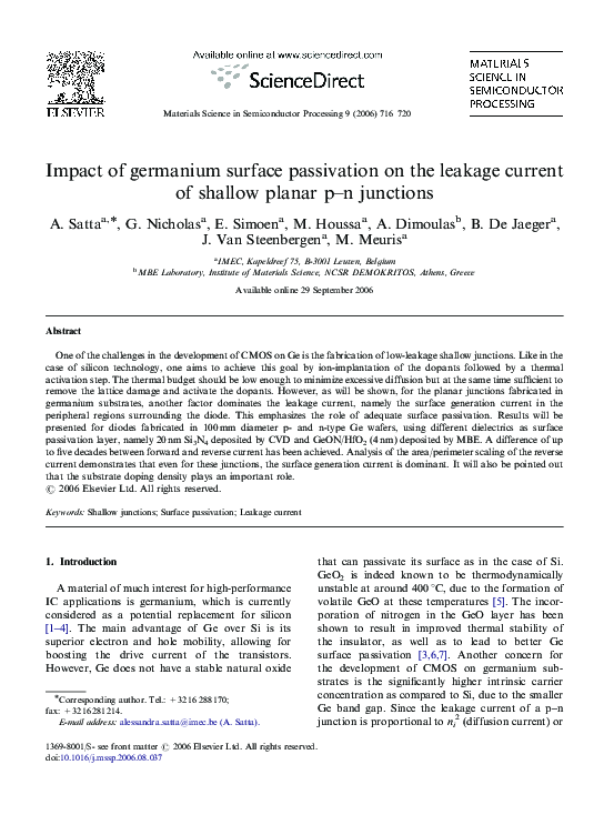 (PDF) Impact of germanium surface passivation on the leakage current of ...