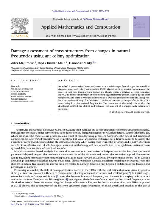 (PDF) Damage assessment of truss structures from changes in natural ...