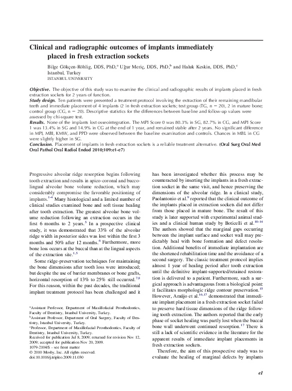 (PDF) Clinical and radiographic outcomes of implants immediately placed ...