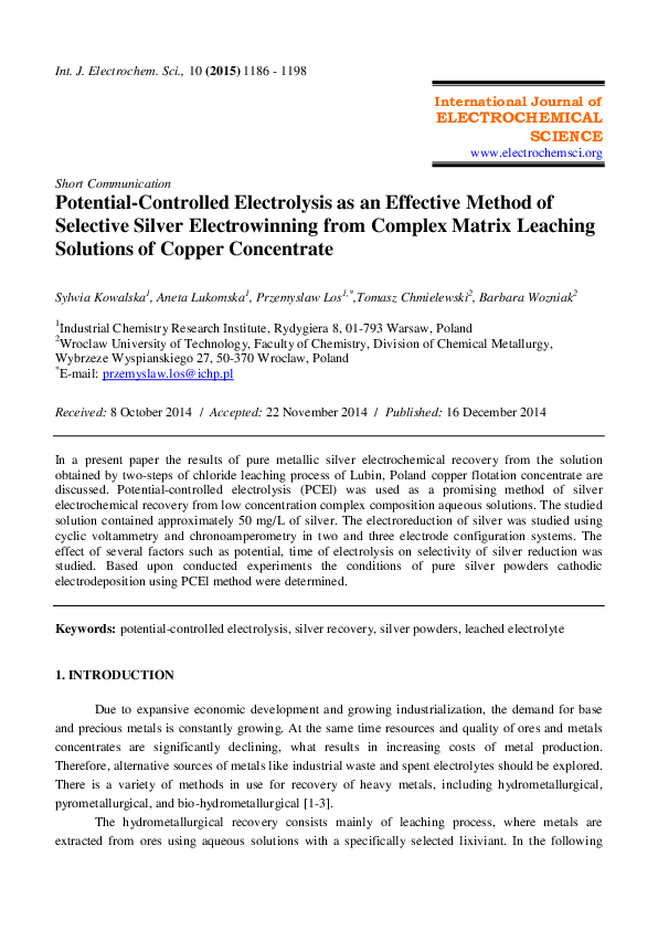 (PDF) Potential-Controlled Electrolysis as an Effective Method of ...
