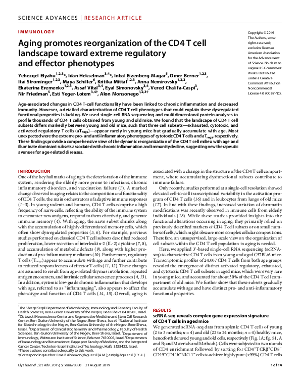 (PDF) Aging promotes reorganization of the CD4 T cell landscape toward ...
