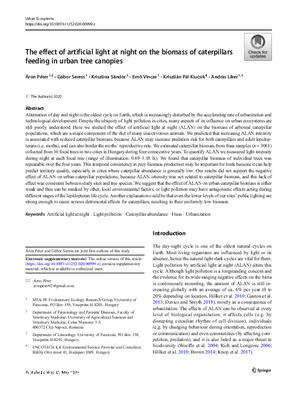 (PDF) The effect of artificial light at night on the biomass of ...