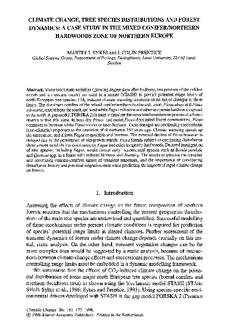(PDF) Climate change, tree species distributions and forest dynamics: A ...