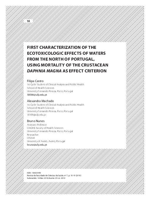 (PDF) First characterization of the ecotoxicologic effects of waters ...