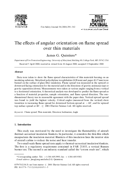 (PDF) The effects of angular orientation on flame spread over thin ...