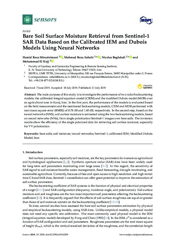 (PDF) Bare Soil Surface Moisture Retrieval from Sentinel-1 SAR Data ...