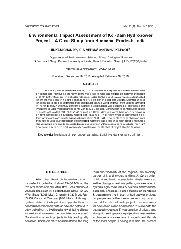 (PDF) Environmental Impact Assessment of Kol-Dam Hydropower Project – A ...