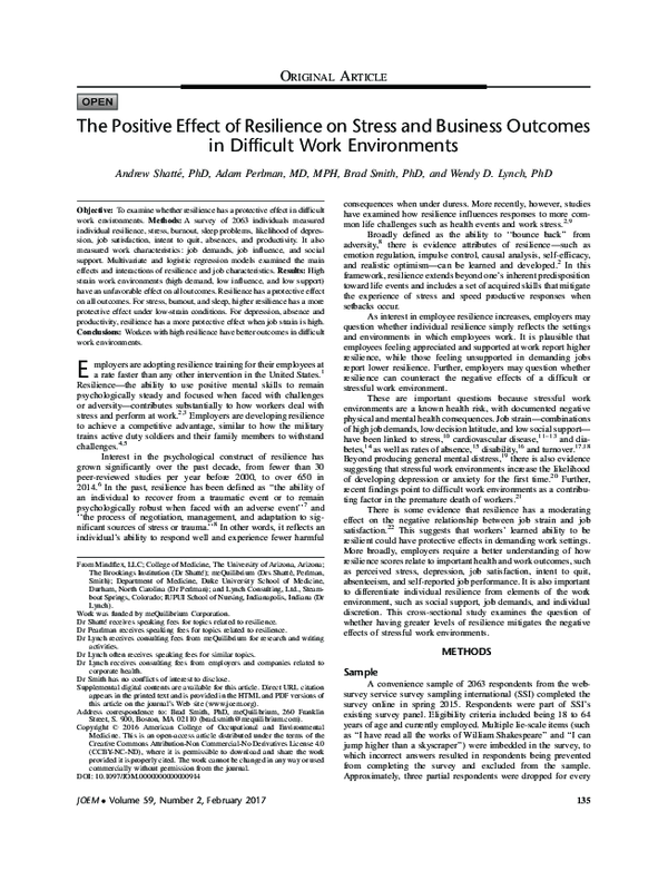 (PDF) The Positive Effect of Resilience on Stress and Business Outcomes ...