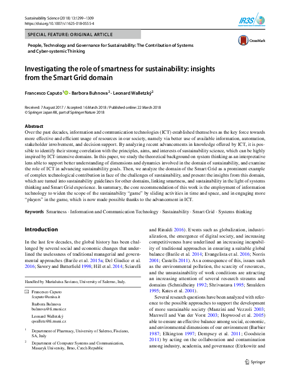 (PDF) Investigating the role of smartness for sustainability: insights ...