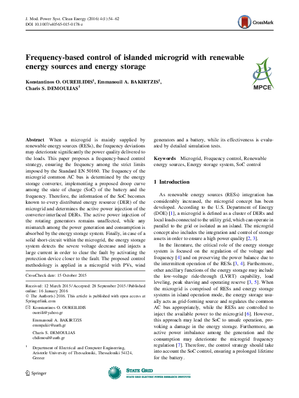 (PDF) Frequency-based control of islanded microgrid with renewable ...