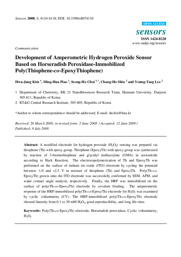 (PDF) Development of Amperometric Hydrogen Peroxide Sensor Based on ...